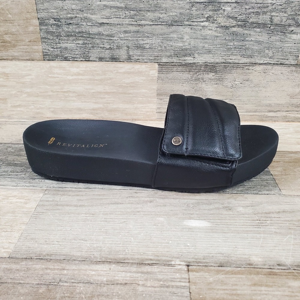 Revitalign Breezy Deluxe Womens Slides Sz 9 B Black Open Toe Slip-On Sandals